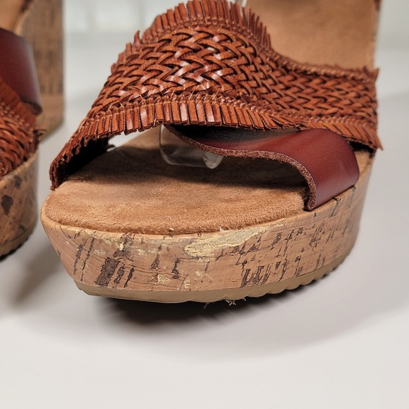 Maurices Brooklyn Brown Cork Wedge Heels Sandals Braided Faux Leather 10 M Shoes - Picture 5 of 14